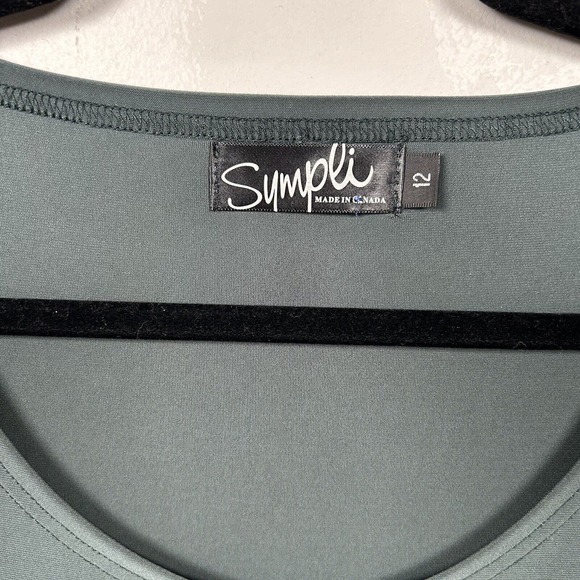 Sympli Women Sz 12 True T 3/4 Sleeve Hi-Low Jersey Swing Tunic Top Green Stretch - Picture 2 of 6